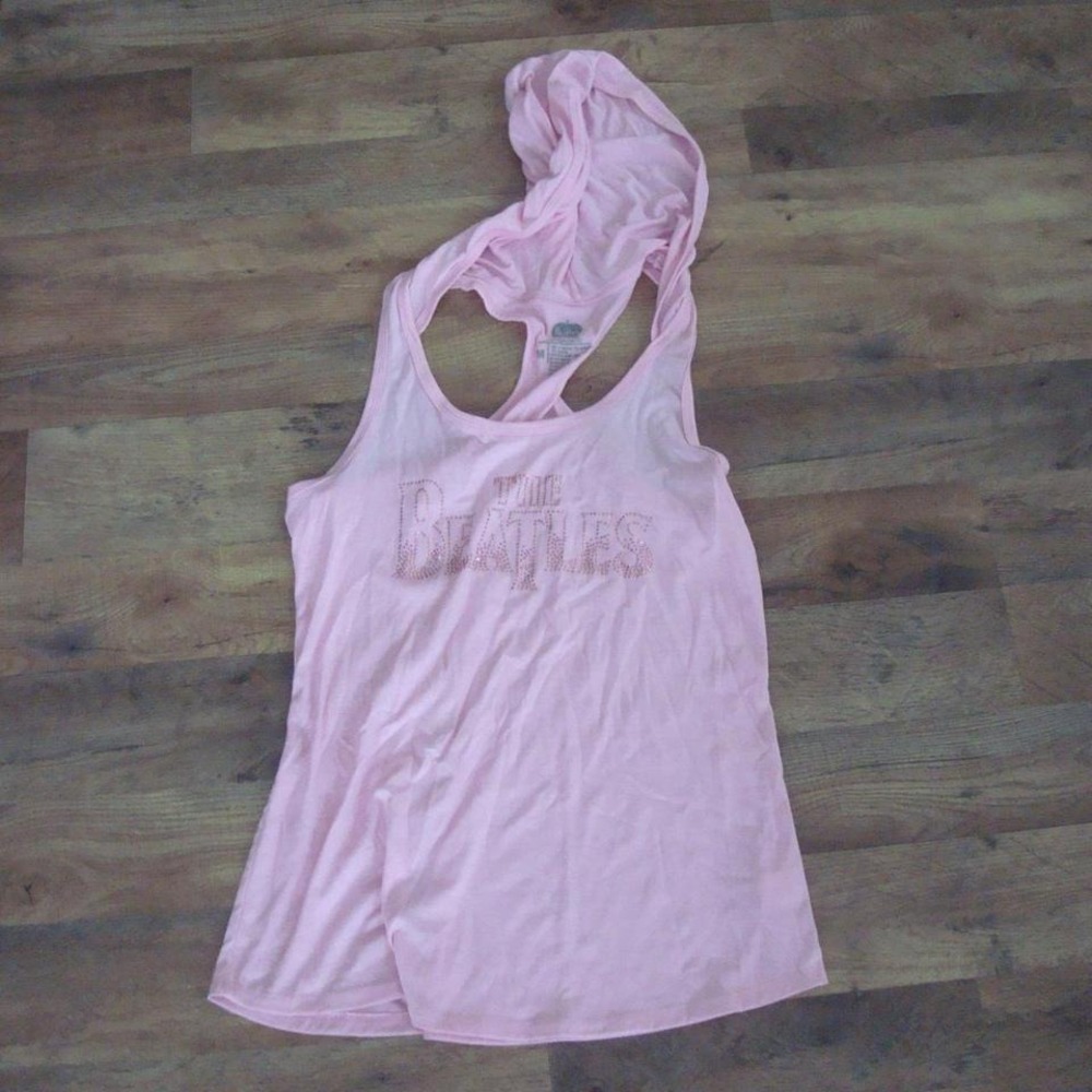 THE BEATLES HOODIE WOMENS 17X19 PINK RHINESTONES M SHIRT VINTAGE Y4 Y2K 00S